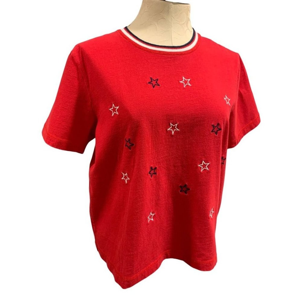 Medium Onque‎ Women's Americana Retro Style Embroidered Star Tshirt